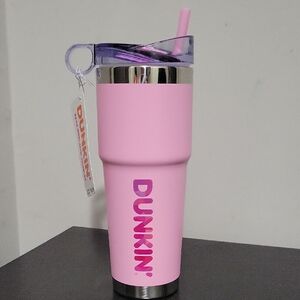 Dunkin' Pink Insulated Tumbler with Straw